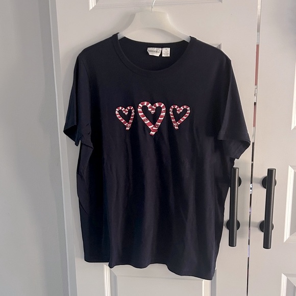 Vintage Navy Blue holiday candy cane heart Shirt 1X - Picture 1 of 4